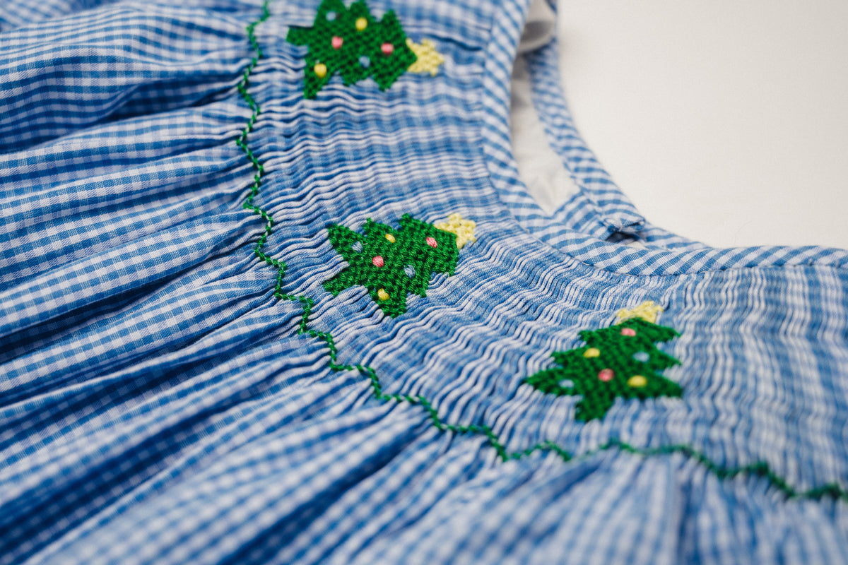 O' Christmas Tree Blue Gingham - Short Sleeves