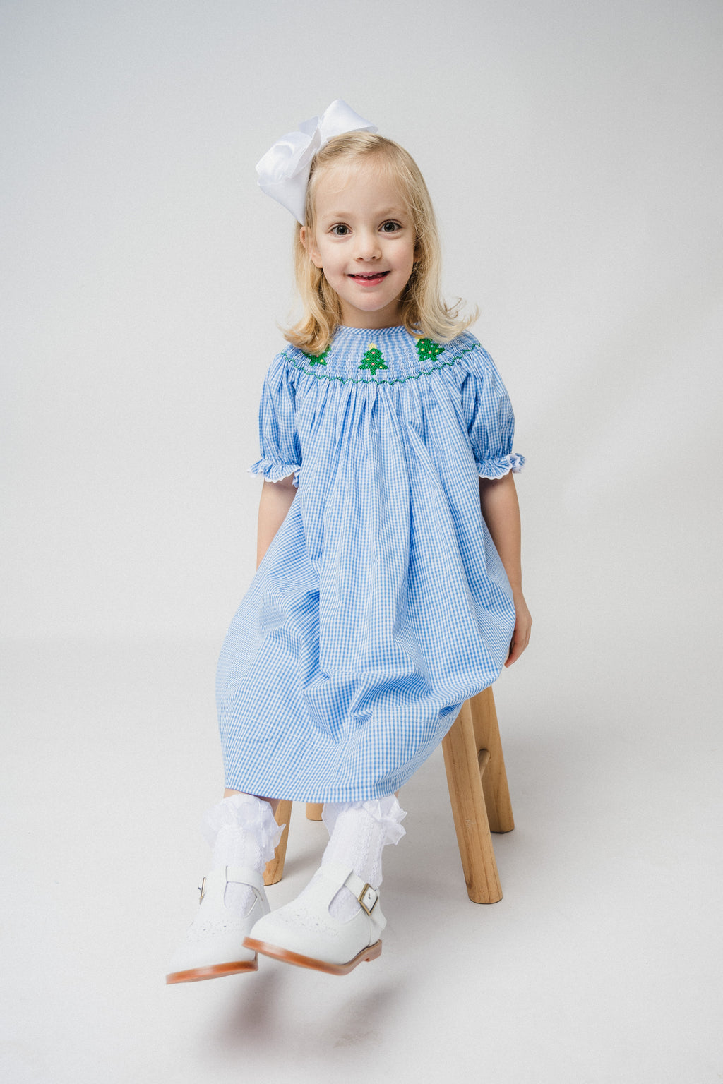 O' Christmas Tree Blue Gingham - Short Sleeves